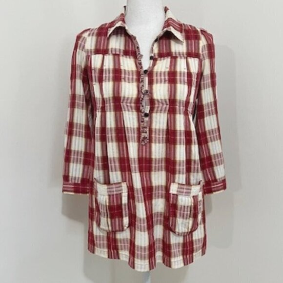 Free People Red Plaid Matador Cotton Boho Top - Picture 1 of 6